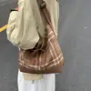 Bolsa de Lona a Cuadros Retro Coreana de Doble Cara para Mujer, Bolso de Hombro Cruzado de Gran Capacidad para Viajes Diarios, Bolso Tote Casual de Nicho