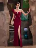 Vestido de Noche con Acabado de Alta Gama, Elegante Estilo de Banquete, Impresionante Vestido Largo de Sirena con Escote Asimétrico y Abertura para Anfitriona, Adecuado para Brindis y Banquete de Regreso a Casa