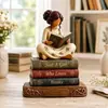Bestseller Amazon transfronteiriço: adoráveis e peculiares figuras de madeira de abóbora rosa, espantalho e fantasminha, apresentando uma menina lendo um livro