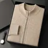 Cárdigan de cachemira para hombre al por mayor transfronterizo, estilo holgado y simple, cuello alto de punto, con cremallera, chaqueta engrosada, suéter de cachemira talla grande
