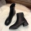 Botines de Tacón Grueso para Mujer Estilo Francés Botines Desnudos 2025 Nuevo Otoño Versátil Tacón Medio Botas Martin Punta Cuadrada Blancas Botas Slim