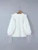 Comércio Exterior Transfronteiriço Roupas Femininas Outono e Inverno 2025 Moda Feminina Doce Estilo Europeu e Americano Gola de Renda Camisa Branca de Botão Único