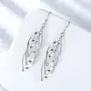Pendientes de Plata de Ley s925 con Líneas Geométricas de Hoja, Pendientes Simples, Modernos, Individualistas, con Diseño de Sombra de Árbol Retorcido Largo para Mujer