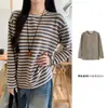 H557 Selección Premium Suéter de Punto Rayado Suelto Cuello Redondo Camisa Base para Mujer, Cálido Suéter Camiseta Top de Otoño e Invierno