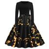 2021ebay AliExpress Novo Halloween Estampa Costura Manga Longa Grande Vestido Swing com Fita