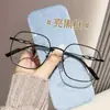 Gafas explosivas que cambian de color anti-azul para mujer, marco grande ultraligero, color marrón helado de alto valor, para cara grande, adelgazantes, de aspecto sencillo, lentes planas