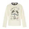 Ropa Vintage Yidao Otoño 2026 Nuevo Estilo Callejero Americano Diseño de Estampado de Ángel Bloque de Color Cuello Redondo Holgado Manga Larga Camiseta