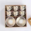 Novo Conjunto de Xícaras de Café de Cerâmica em Estilo Europeu, Xícaras de Café Estampadas a Ouro Transfronteiriças, Médio Oriente 6 Xícaras e 6 Pires, Xícaras Práticas para Chá da Tarde
