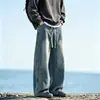 Jeans retos largos e modernos estilo americano com retalhos para homens, calças casuais versáteis de perna curva para o outono