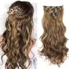 Extensões de cabelo com ondas grandes europeias e americanas para comércio exterior, 16 presilhas, conjunto de 7 peças, extensões de cabelo longas e cacheadas