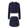 Traje de Tweed Estilo Chanel, Chaqueta Corta de Cuello Redondo, Falda Corta de Cintura Alta Corte A, Elegante Conjunto de Dos Piezas para el Trabajo, Estilo Primavera y Otoño