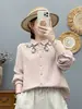 86813 Cuello puntiagudo exquisito, bordado floral grande, camisa de manga larga de gasa de algodón de doble capa, nuevo top de moda para mujer de primavera y otoño