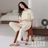 Conjunto de Pijama de Algodón para Mujer, Top de Manga Corta y Pantalones Largos, Nuevo Estilo de Verano, Conjunto de Dos Piezas 100% Algodón para Estar en Casa