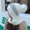 Chapéu Lenço Estampado para Mulheres, Outono e Inverno Versátil Estilo Coreano Chapéu de Tricô Quente, Chapéu Espessado com Forro de Fleece, Lenço e Chapéu Combinados em Um