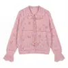 Casaco Cardigan de Lã Jacquard Mohair Macio Fofo Estilo Artístico Feminino Outono Solto Gola Lapela Amarração Tricô Vazado