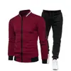 Conjunto de moletom de cor sólida com zíper e mangas compridas para outono e inverno, esportivo casual, calça e moletom, em estoque