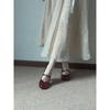 Zapatos de Estudiante JK con Lazo Lolita de Cuero Pequeño para Mujer Mary Janes con Tacón Grueso Borgoña