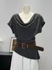 Camiseta de Manga Corta de Diseño Único de Alta Gama Ruoxin para Mujer, Nuevo Estilo de Verano, Corte Ajustado, Elegante y Distintiva