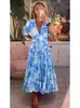 2024 Nuevo Talla Grande Super Hada Alta Elasticidad Cuello en V Vestido Floral Vacaciones en la Costa Falda de Playa Falda Larga Holgada