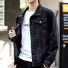 Chaqueta de mezclilla para hombre de otoño e invierno, abrigo casual, chaqueta negra, ropa vintage holgada para hombre, abrigo de mezclilla talla grande
