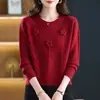 Nuevo suéter de punto para mujer de principios de otoño con estampado floral, jersey de cuello redondo, elegante y con estilo, adecuado como capa interior, camiseta básica talla grande