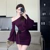 Atuendo Atmosférico Estilo Coreano al por Mayor Transfronterizo con Temperamento de Nicho, Vestido Bodycon Ajustado con Hombros Descubiertos y Mangas de Campana para Mujer