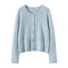 Nuevo Estilo Otoño e Invierno Cardigan de Cachemira Pura de Cuello Redondo de Moda para Mujer, Abrigo Versátil de Color Sólido, Suéter de Punto de Manga Larga de Botones