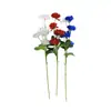 Crisantemo artificial de cuatro cabezas transfronterizo en rojo, blanco y azul para decoración del hogar y de bodas, flores artificiales y flores secas al por mayor