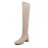 Botas longas de camurça justas para mulheres, botas elásticas, novo estilo outono e inverno, bico redondo, zíper lateral, salto médio grosso, botas longas elásticas que abraçam a perna para mulheres