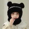 Conjunto de Duas Peças de Chapéu e Cachecol de Pelúcia de Inverno Chapéu de Tricô com Proteção de Orelha em Fleece para Meninas, Chapéu de Cobertura para a Cabeça à Prova de Frio e Quente