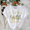 Camiseta Amarilla Clara con Estampado de Limones para Mujer - Manga Corta Cuello Redondo