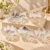 Creativos platitos transparentes de vidrio con forma de pétalo, ideales para servir té, bocadillos, frutas secas y postres; cuencos para mojar y cuencos para fruta con borde dorado para uso doméstico y comedores de hotel