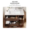 Gabinete de Baño de Madera Maciza Estilo Medieval con Cajones Dobles y Amplio Espacio de Almacenamiento, Lavabo Cerámico Integrado