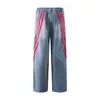 Jeans Masculino 2025 Novo Retrô com Tiras Spliced de Três Listras Americano Reto Wide-Leg Casual Boot-Cut