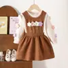 Comercio Exterior Transfronterizo Otoño Nuevo Top de Punto con Flor Tridimensional Falda de Tirantes Marrón Ropa para Niñas y Niños Venta al por Mayor