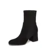 Botas Elásticas de Gamuza Estilo Lindo Punta Redonda Tacón Grueso Temperamento Moda Invierno 2026 Estilo Coreano de Ponerse Botas Cómodas Adelgazantes