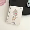 Caderno espiral fofo de desenho animado, caderno de bolso estético de alta qualidade, pequeno caderno A7 com virada lateral, caderno criativo para mensagens e anotações de estudantes