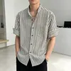 Camisa de Rayas con Cuello Alto para Hombre, Camisa Sencilla y Casual de Manga Corta, Nueva Camisa Retro de Verano, Top de Media Manga