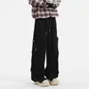 Calça de Moletom Cinza com Barra Curva para Homens, Estilo Primavera e Outono, Marca Americana Tendência, Calça de Perna Larga Fluida, Design Desconstruído, Calça Esportiva Casual