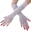 Guantes de Malla para Mujer con Corte Calado Verano Negro Elásticos de Encaje Cheongsam Baile Cortos de Medio Dedo Novia Vestido de Boda Actuación