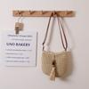 Bolsa Transversal de Palha Cor Sólida Fresca e Simples, Nova Bolsa Trançada Casual com Franja de Contas de Madeira para Mulheres, Bolsa de Praia Estilo Férias na Praia