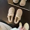 Sapatos Birkenstock estilo da Mãe Uva quentes com veludo extra sola grossa sapatos de pelo tira com fivela de couro botas de neve femininas inverno novo sapatos de algodão