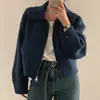 Enviado, talla actualizada: Chaqueta corta retro chic coreana de otoño/invierno, simple, con cuello de muñeca, cierre de cremallera, manga larga, para mujer