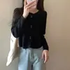 2024 Nova primavera suave estilo doce curto oco pescoço redondo manga comprida suéter casaco cardigan para as mulheres