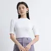 Camiseta acanalada para mujer 2026 primavera y otoño nueva alta elasticidad manga corta multicolor corte ajustado camiseta de mujer con cuello redondo