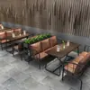 Assentos de Booth Estilo Industrial para Bar e Restaurante, Sofá de Ferro Forjado para Recepção e Reunião, Conjunto de Mesa e Cadeiras para Loja de Café e Chá com Leite, Restaurante Ocidental, Loja de Chá com Leite