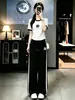 Conjunto Esportivo Casual de Luxo para Mulheres Verão 2026 Novo Elegante Redutor de Idade Chique Calças de Pernas Largas Conjunto de Duas Peças da Moda