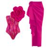 Traje de Baño Entero para Mujer 2024 Aliexpress Decoración de Flores Exageradas Traje de Baño de un Hombro Conjunto Estilo Caliente Transfronterizo 2912