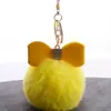 Chaveiro de joia de pelúcia imitação de coelho Rex 8CM, fofo, laço de diamante PU, pingente de bola de pelo para bolsa de mulher, presente