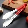 Pinza para Alimentos de Acero Inoxidable Pan Comida Barbecue Horneado Pinza Mango de Silicona Rojo Antiescaldante Suministros de Cocina de Acero Inoxidable